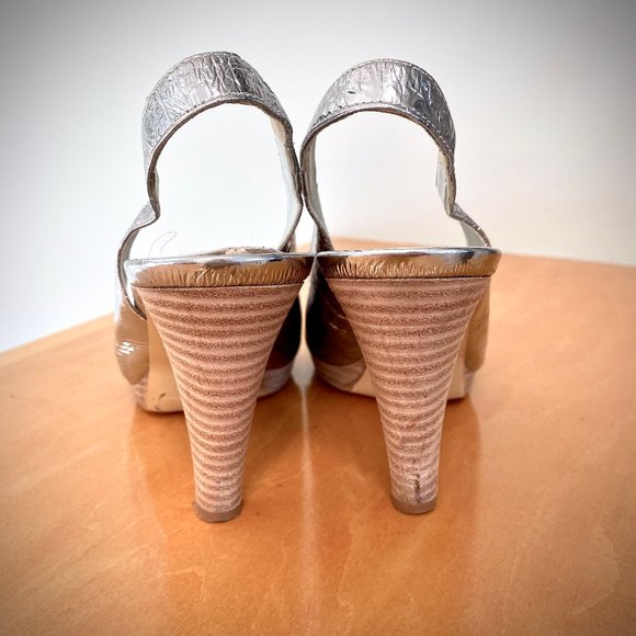 J. Crew RARE Colette Mirror Platform Metallic Silver Slingback Pumps - Picture 5 of 16